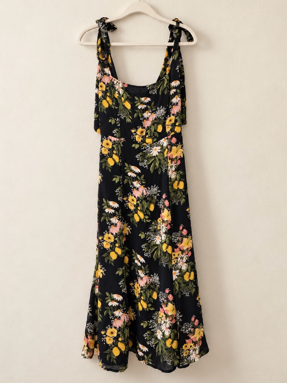 Reformation Floral Tie-Shoulder Midi Dress in Black Floral